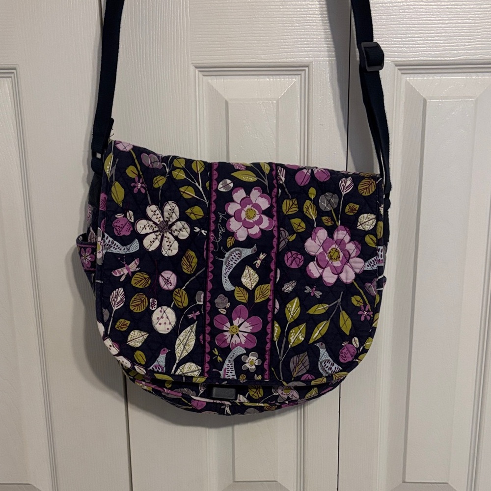 Vera Bradley Black Floral Laptop Messenger Bag